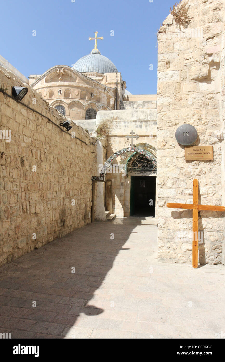 9. Station des Cross.Basilica des Heiligen Grabes im Hintergrund. Jerusalem, Israel. Stockfoto