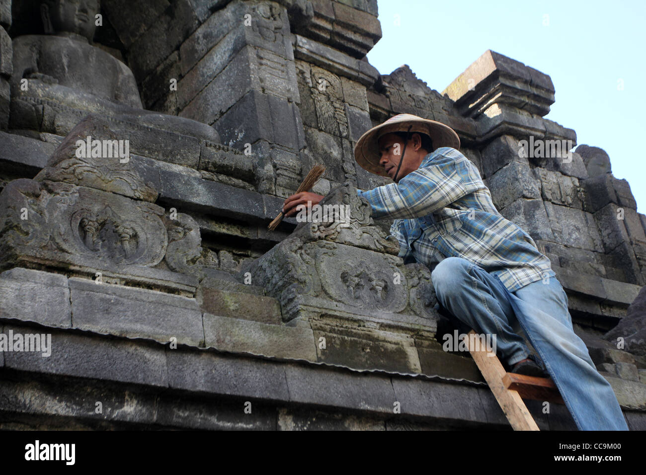 Restaurierungsarbeiten Borobudur buddhistischen Tempel Indonesien Yogyakarta Stockfoto
