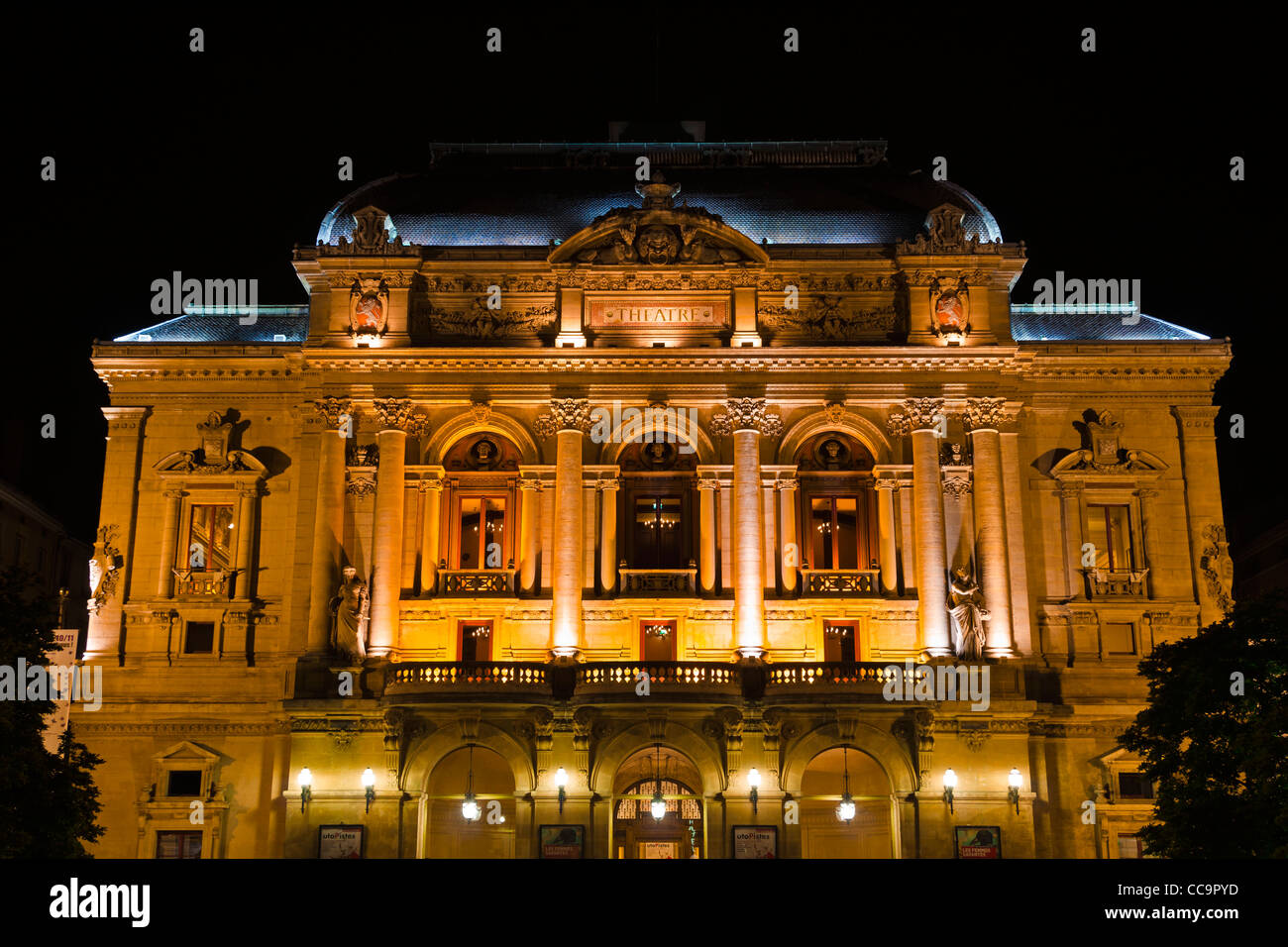 Célestins Theater in der Nacht, Lyon, Frankreich (UNESCO-Weltkulturerbe) Stockfoto