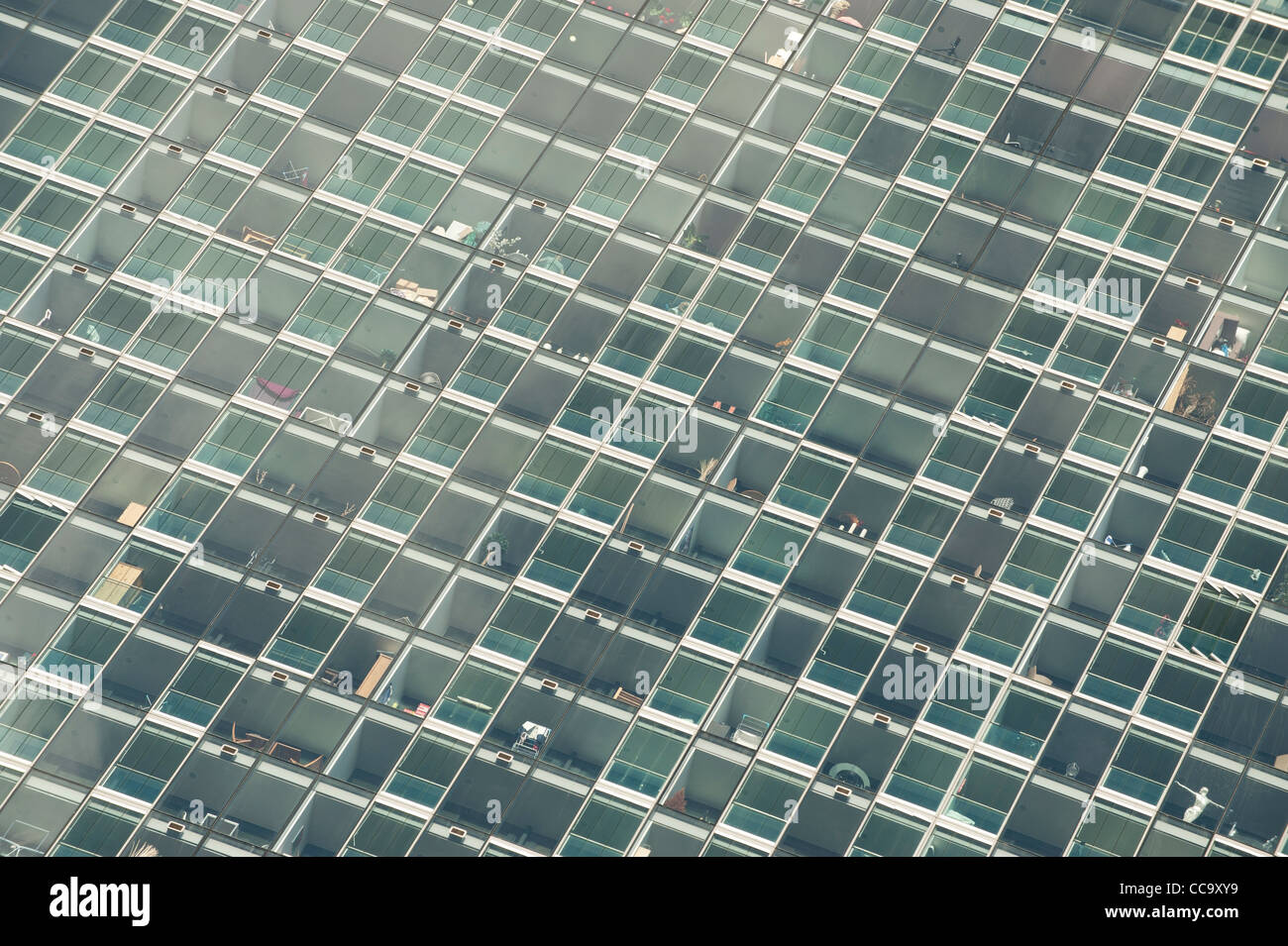 Eine Nahaufnahme von der Wohnungen oberhalb des Hilton-Hotels im Beetham Tower, Manchester, UK. Stockfoto