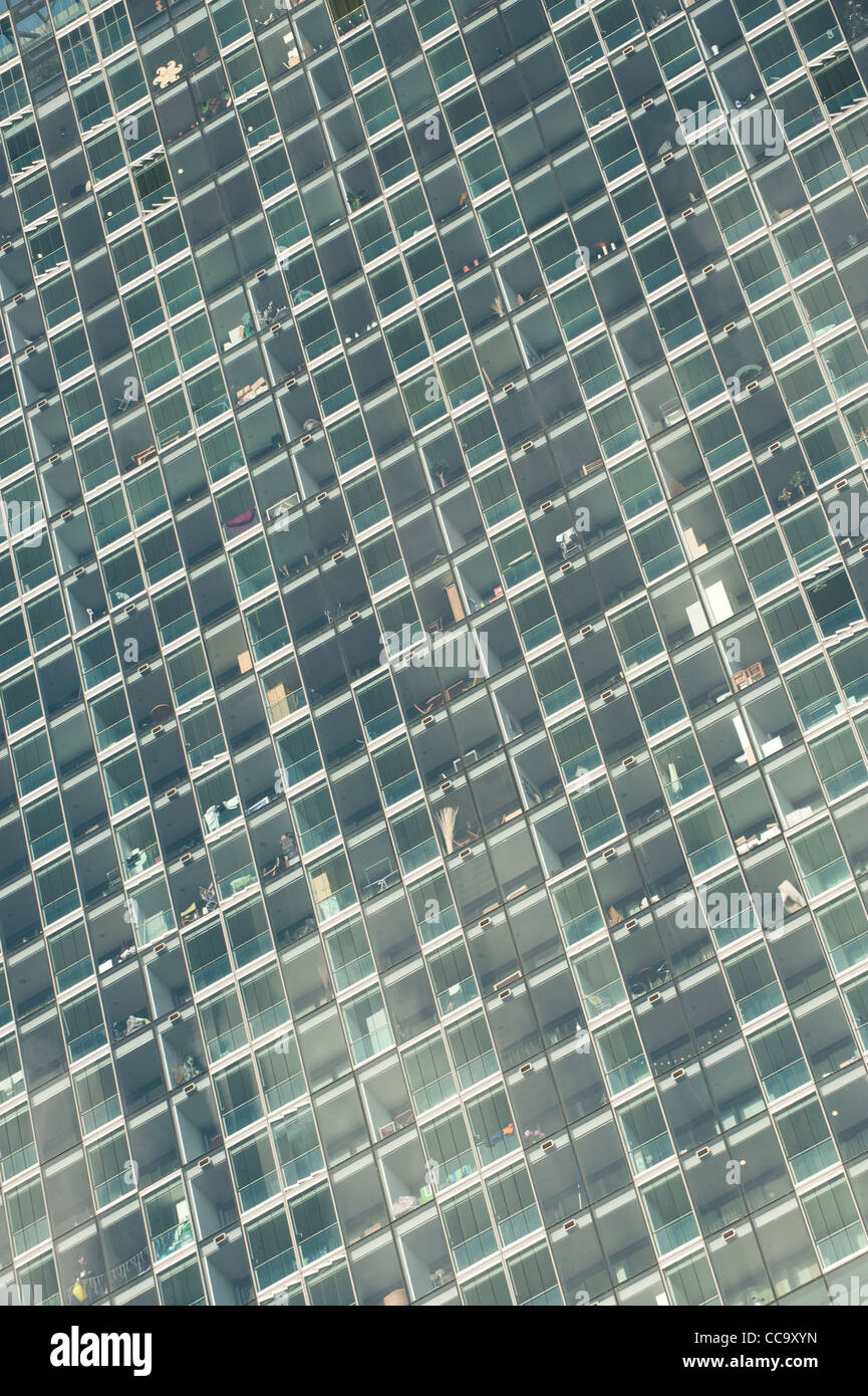 Eine Nahaufnahme von der Wohnungen oberhalb des Hilton-Hotels im Beetham Tower, Manchester, UK. Stockfoto