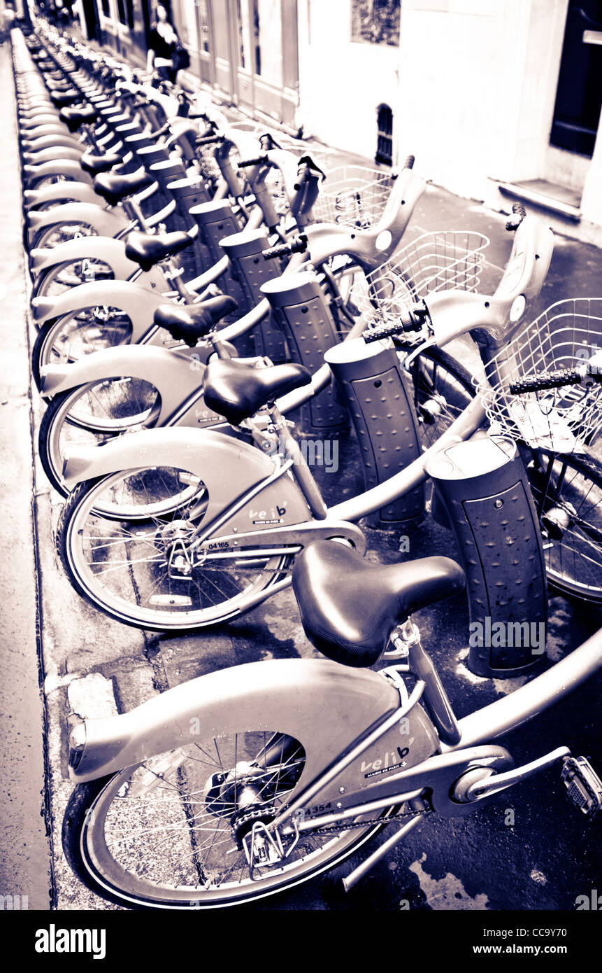 Velib Fahrräder zu vermieten, Paris, Frankreich Stockfoto
