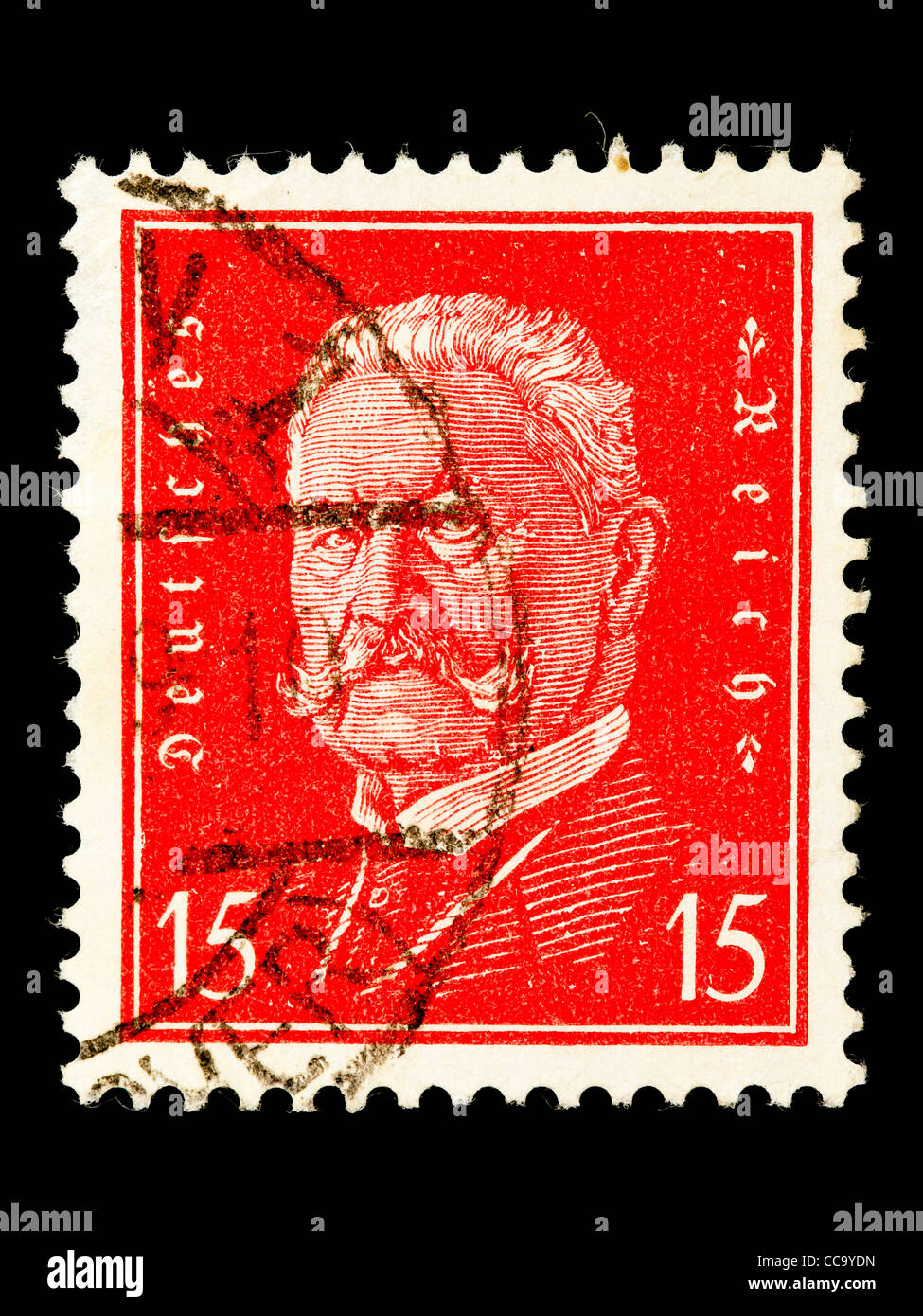 Briefmarke Deutsches Reich, Paul von Hindenburg, 1928, 15 Pfennig, gestempelt Stockfotografie