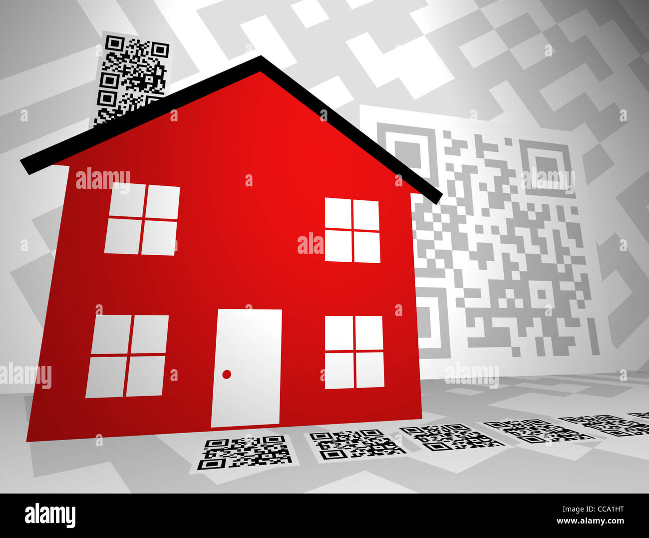 Generische QR-Codes in einem Immobilien-Themen-Design. Sie sind jetzt für Immobilien-Marketing, Einzelhandel, Inserat Info verwendet wird. Stockfoto