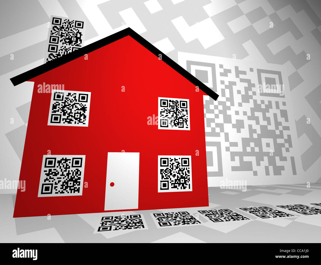 Generische QR-Codes in einem Immobilien-Themen-Design. Sie sind jetzt für Immobilien-Marketing, Einzelhandel, Inserat Info verwendet wird. Stockfoto