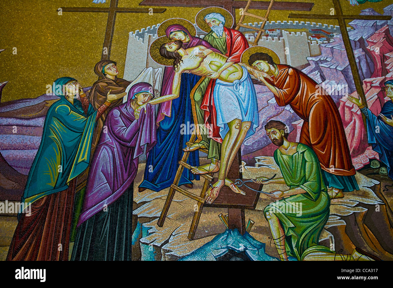 Mosaik-Bild in der Kirche des Heiligen Grabes in Jerusalem, Israel Stockfoto