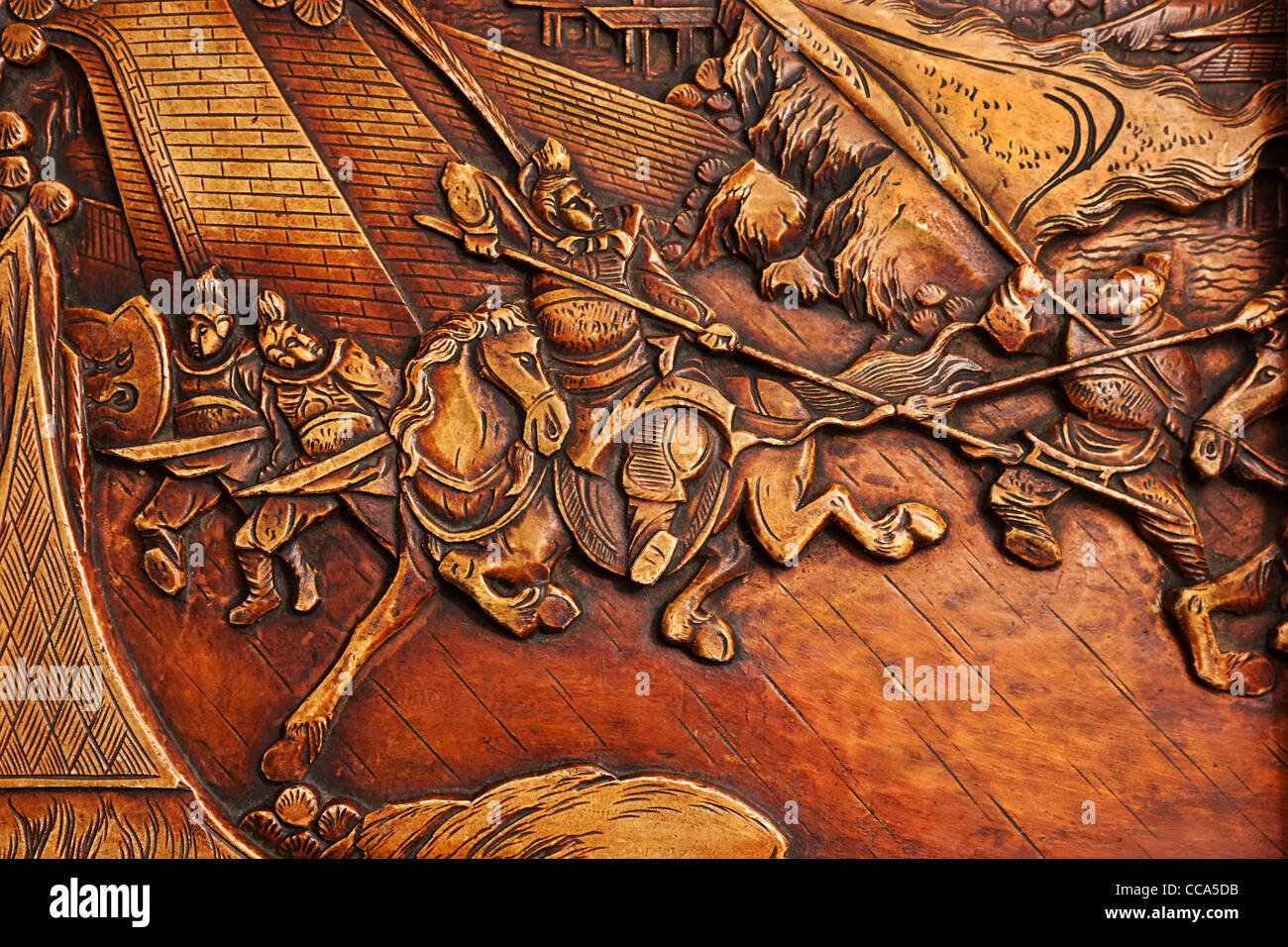 Alten Holzstich aus asiatischen mittelalterlichen Ritter Stockfoto