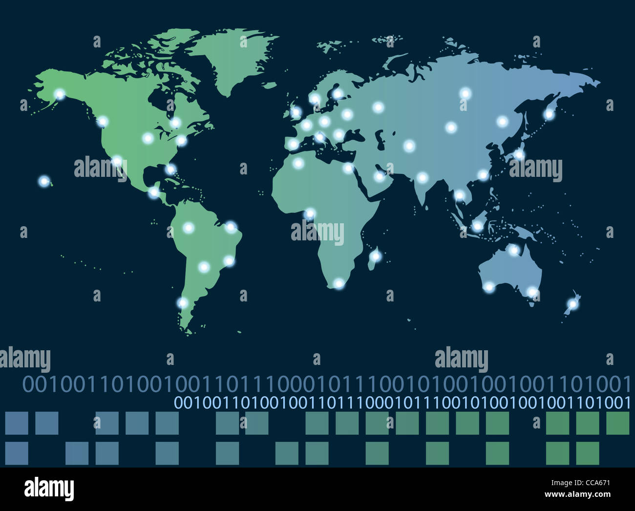 Weltkarte mit heißen Punkte Verbindungen Netzwerk- und Server-Standorte. Internet-Konzept Stockfoto