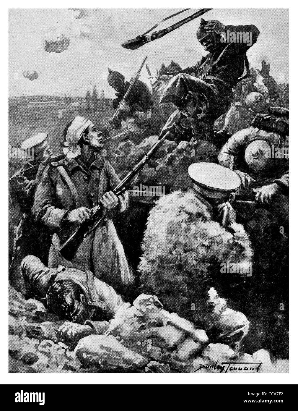 1915 galanten britischen Helden kämpfen Süd-Ost-Ypern Graben verteidigt Verteidigung Munition Versorgungsmaterial Gewehr Bajonett Feind wartet Stockfoto