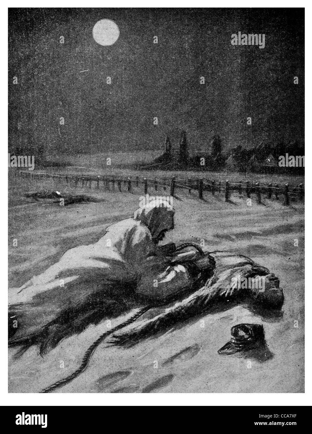 1915 Französisch Oberst getötet nahe Zeit Erholung loyaler Soldat deutschen Graben Mond Licht Rettung Leiche Mut mutig Seil Stockfoto