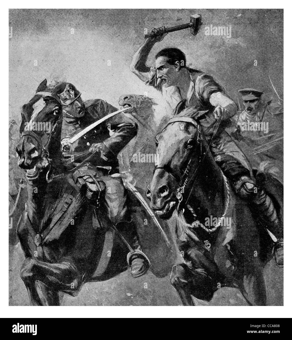 1914 6. Dragoner berechnet deutschen Compiegne 1. September beschlagen Smith Sattel Hammer brutal Tapferkeit mad Wut Wut Stockfoto