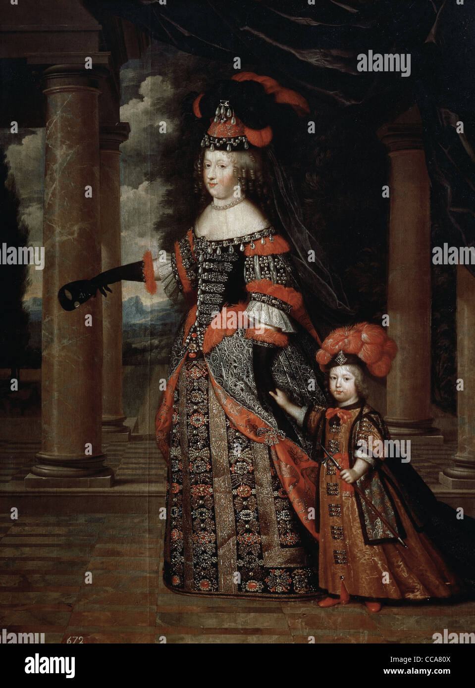 Maria Theresia von Österreich mit dem Grand Dauphin von Pierre Mignard. Prado-Museum. Madrid. Spanien. Stockfoto