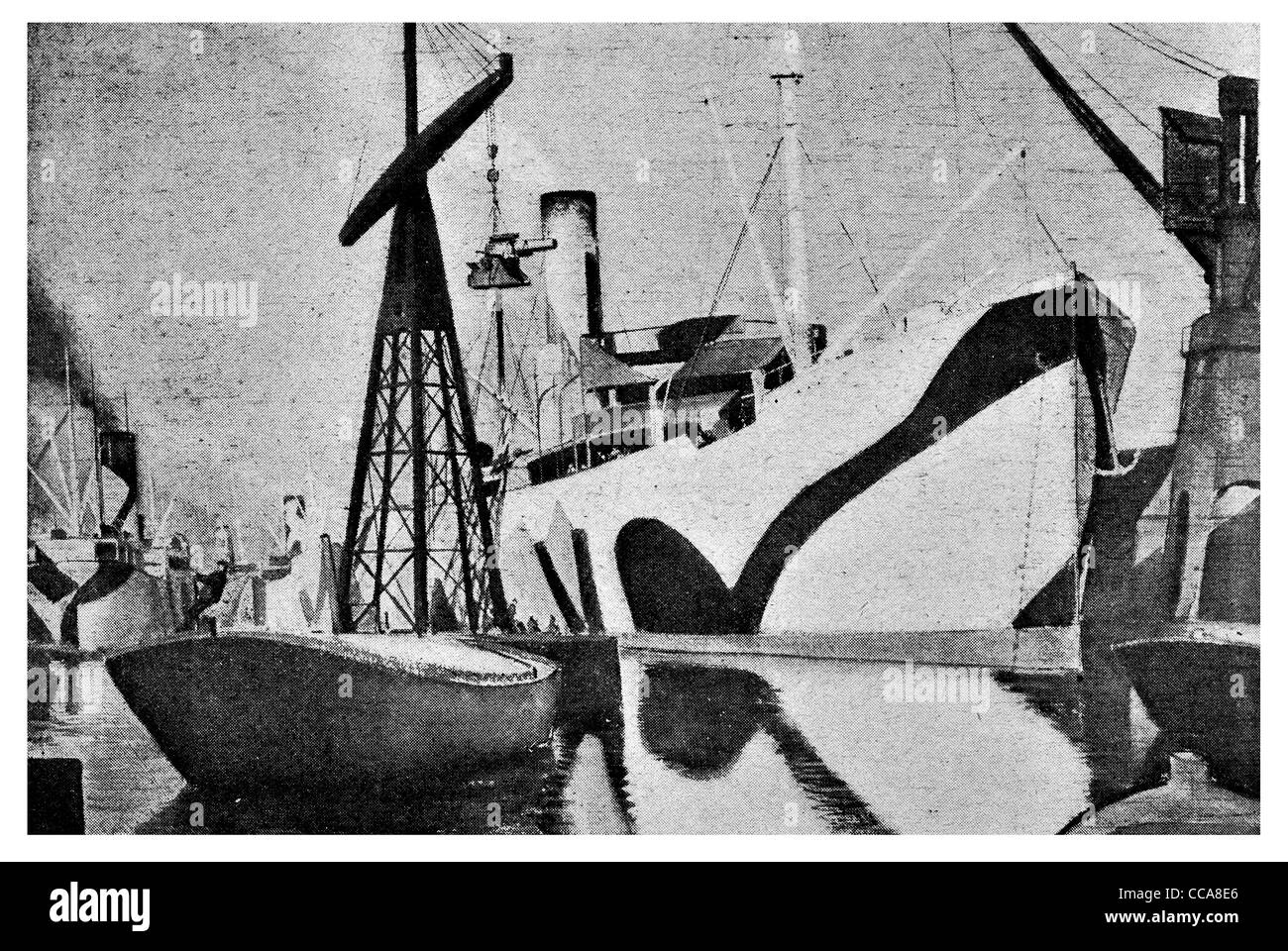 1918 tarnen Cunard Dampfer laden Waffen an Bord Hilfskreuzer Hafen London militärische Täuschung Maßnahme 32 Schlachtschiff Stockfoto