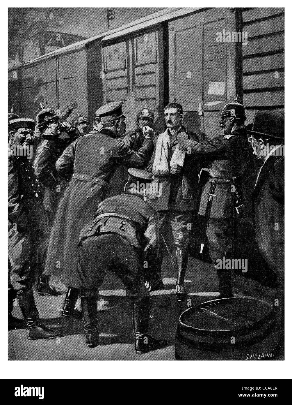 1915 britische Gefangene Sir Edwin Grey schreckliche Behandlung grausame deutsche Qual necken Tease Hunger Hunger Hunger Faust geschlagen Stockfoto