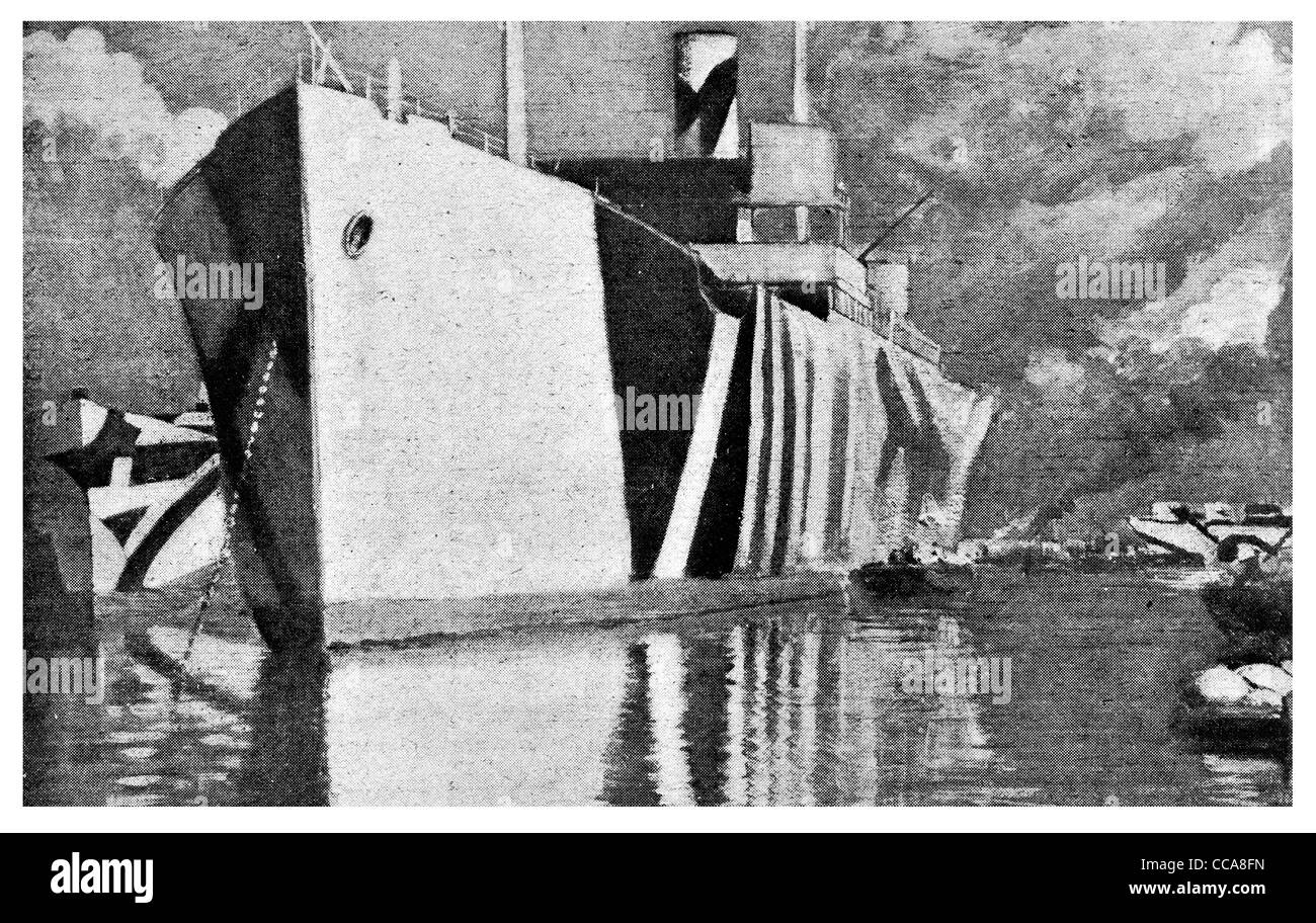 1918 Hafen von London Naval ship Tarnung Malerei getarnten Royal Navy militärische Täuschung Maßnahme 32 Schlachtschiff Stockfoto