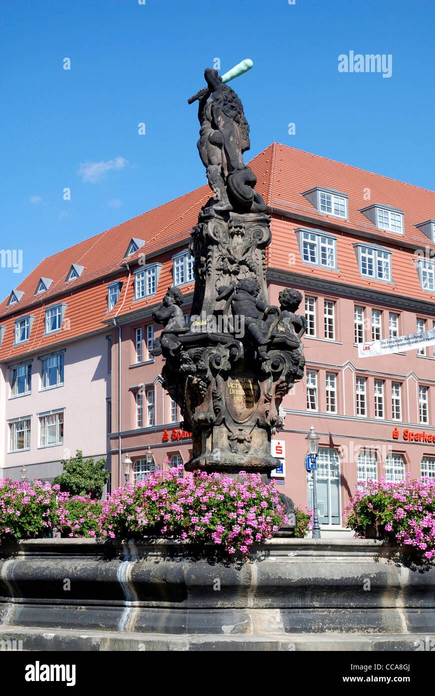 Herkules-Brunnen vor dem Salz Haus in der Neustadt Ost sächsische Stadt Zittau. Stockfoto