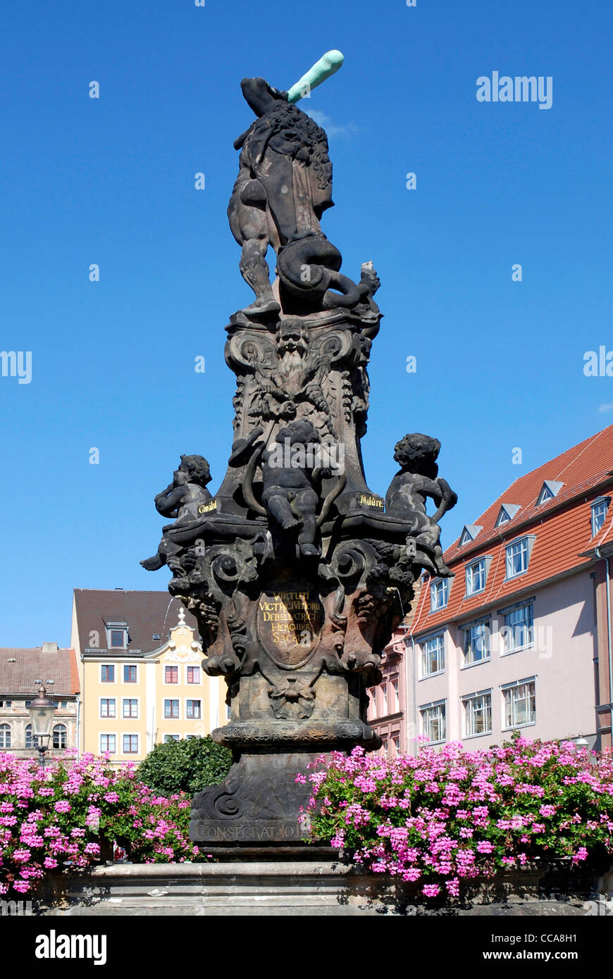 Herkules-Brunnen vor dem Salz Haus in der Neustadt Ost sächsische Stadt Zittau. Stockfoto