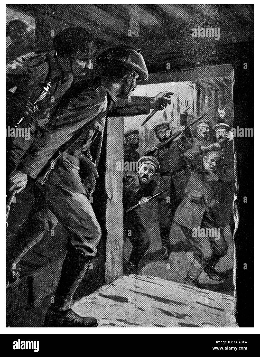 1916 Graben gegraben deutsche Kapitulation mit Handgranaten Granate enge Quartal bekämpfen Angst Kammer unterirdischen entrümpelt Stockfoto