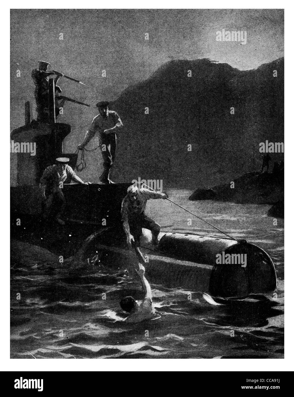 1915 august 21. Lieut d ' Oyly Hughes Schwamm aus einem u-Boot E11, Konstantinopel Bagdad Eisenbahnviadukt ausgezeichnet DSO zu zerstören Stockfoto