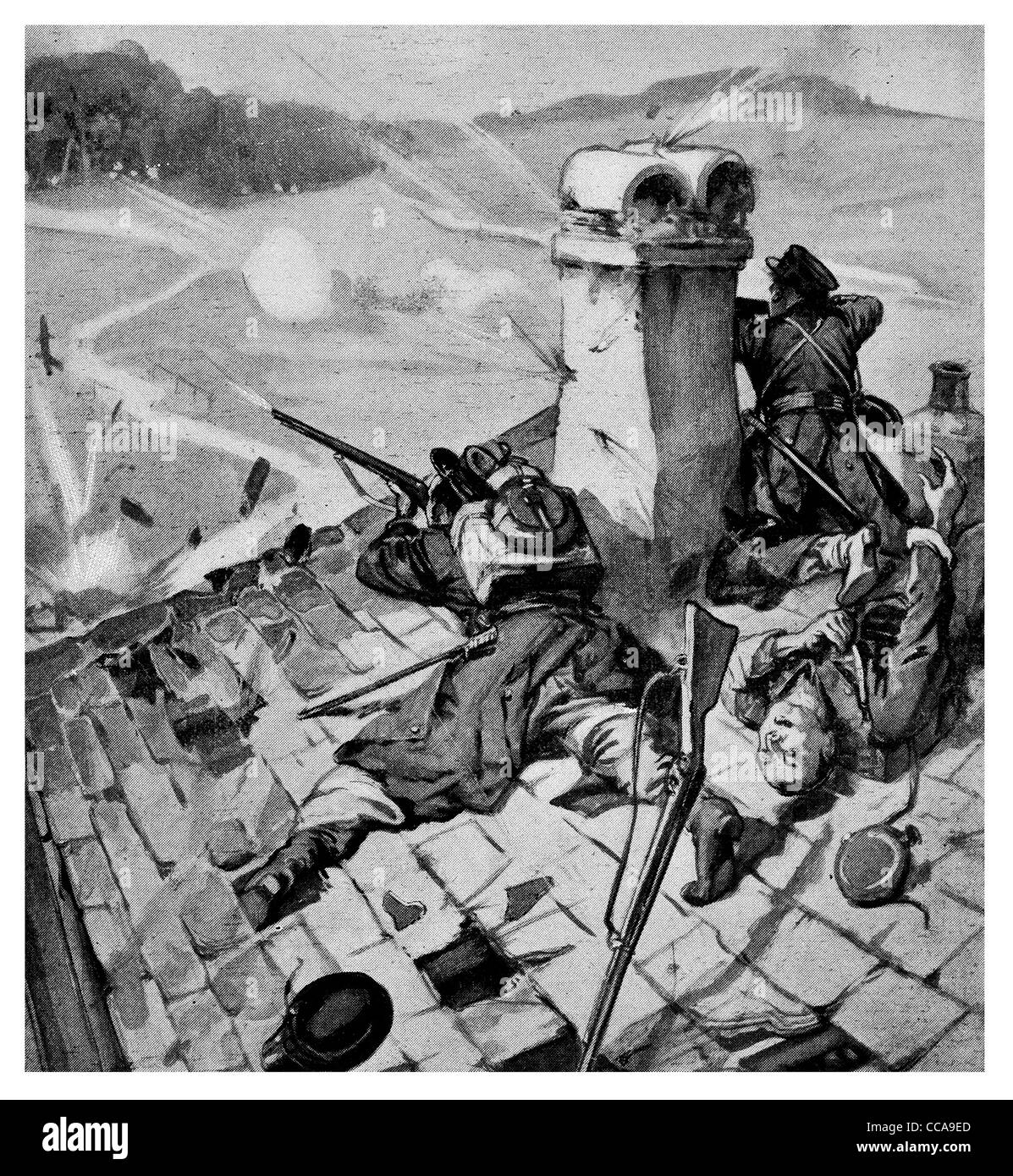 1914 Lothringen Französisch Prüfung deutsche Stärke scout Schornstein Stack Dach Scharfschützen Gewehr Aufklärung Wald Dorf Stockfoto