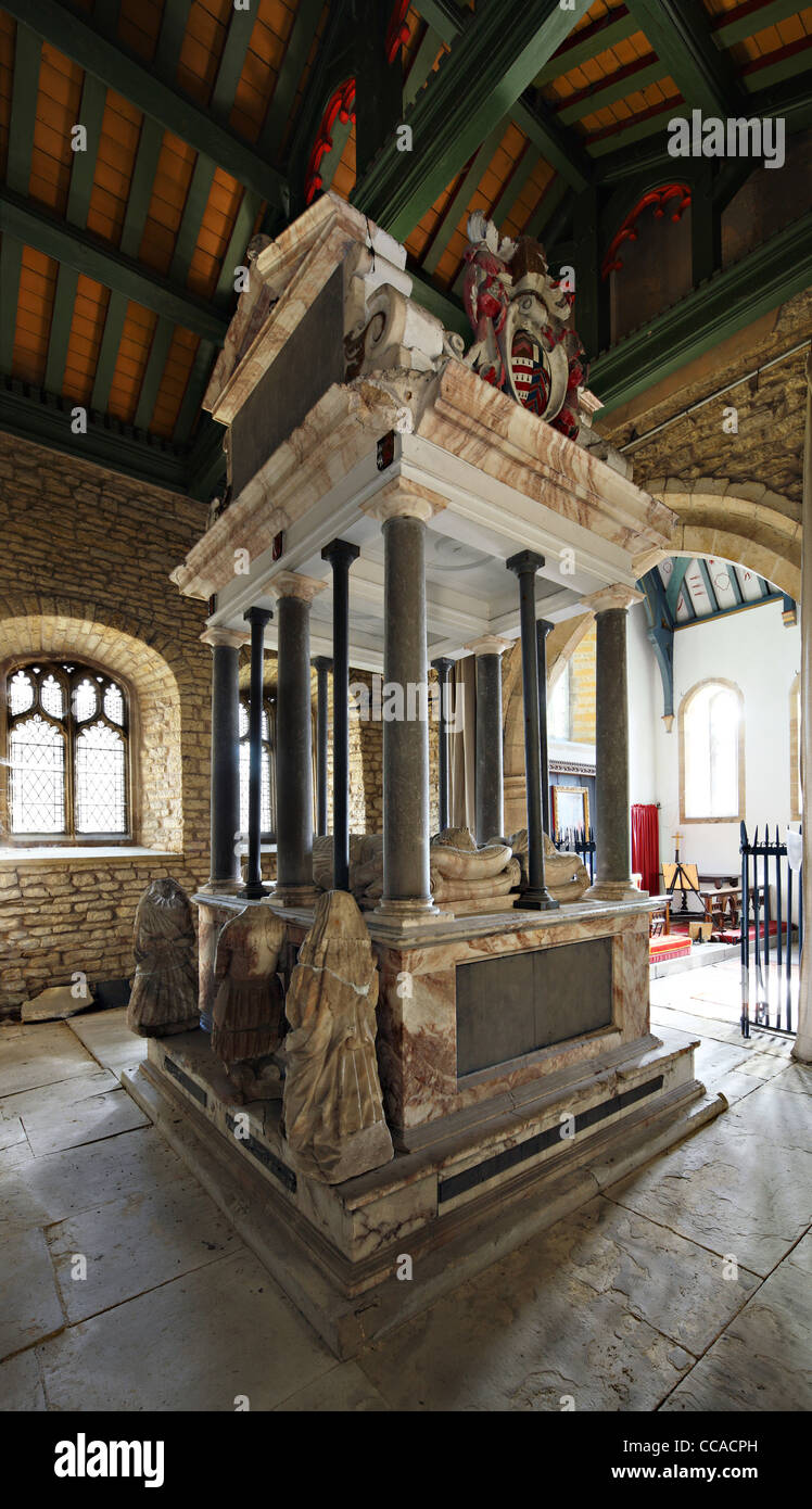 Grab von Sir John Monson (1546-1593) und seiner Frau durch Nicholas Stone, Kirche des Heiligen Johannes des Täufers, South Carlton, Lincolnshire Stockfoto