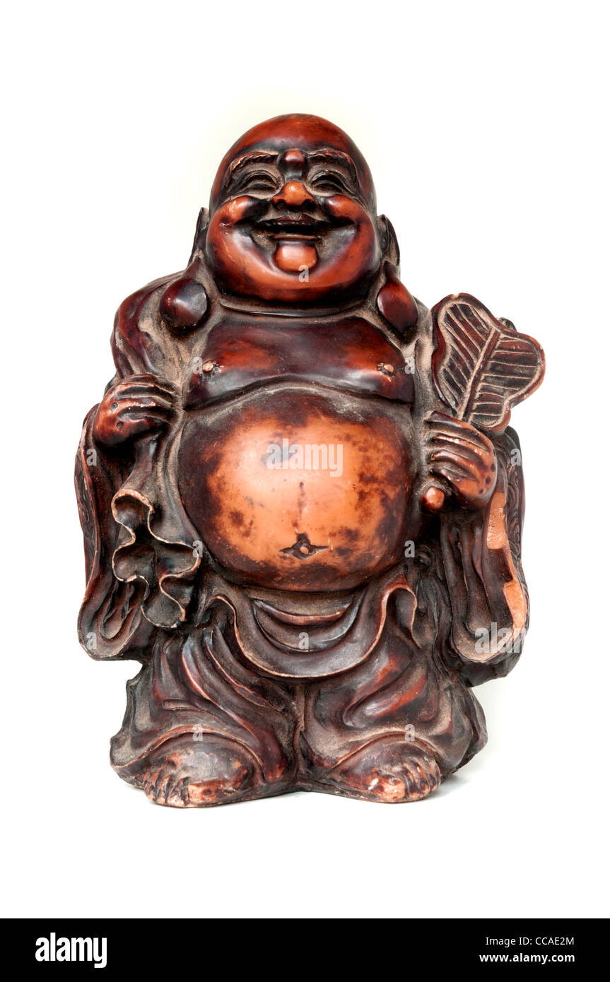 Lachende Buddha auf einem weißen Hintergrund Stockfoto