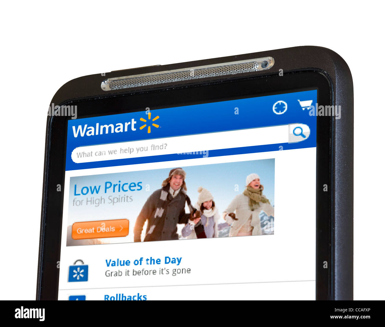 Online-Shopping bei Walmart mit einem HTC-smartphone Stockfoto