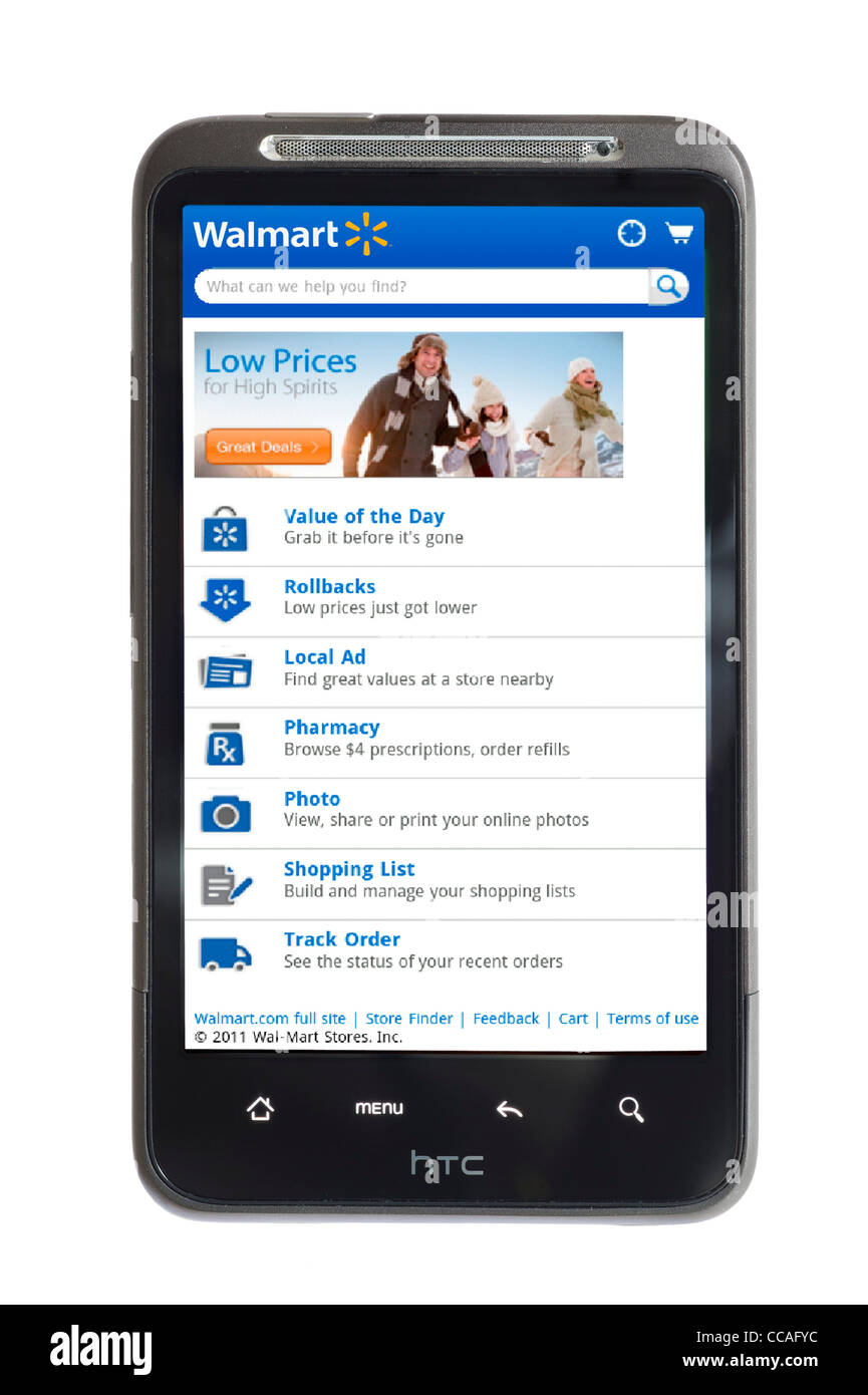 Online-Shopping bei Walmart mit einem HTC-smartphone Stockfoto