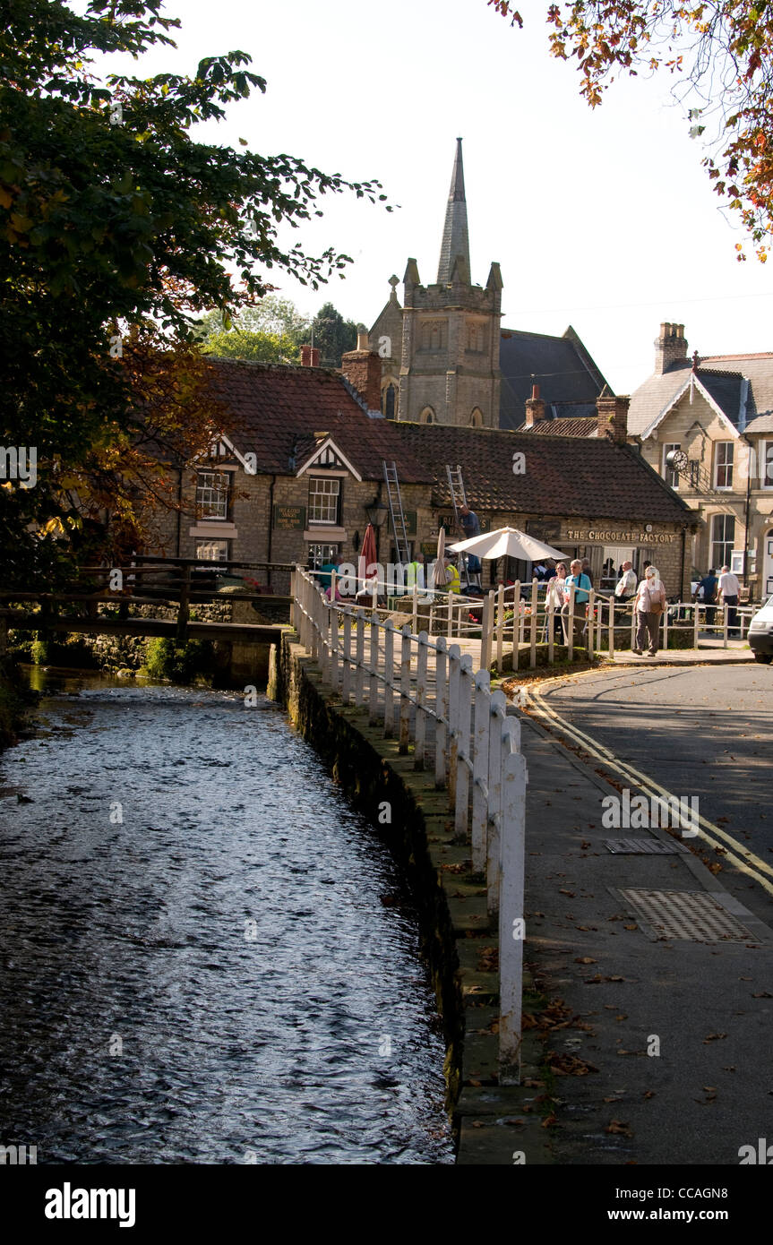 Thornton-le-Dale ist ein beliebter Ort mit Touristen und Besucher in der North Yorkshire Moors National Park, Großbritannien Stockfoto