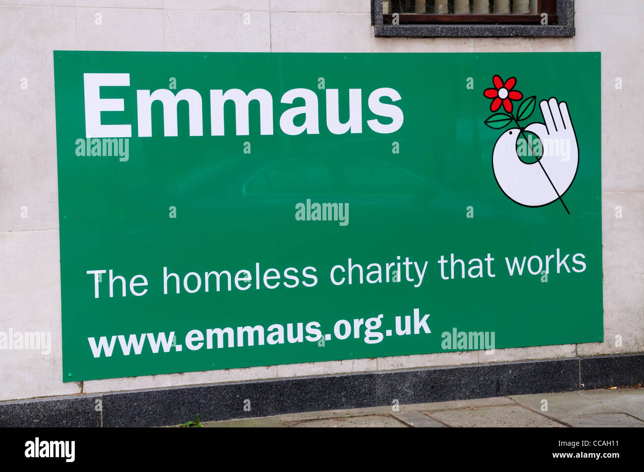 Emmaus Obdachlosen Charity Zeichen, Cambridge, England, Uk Stockfoto