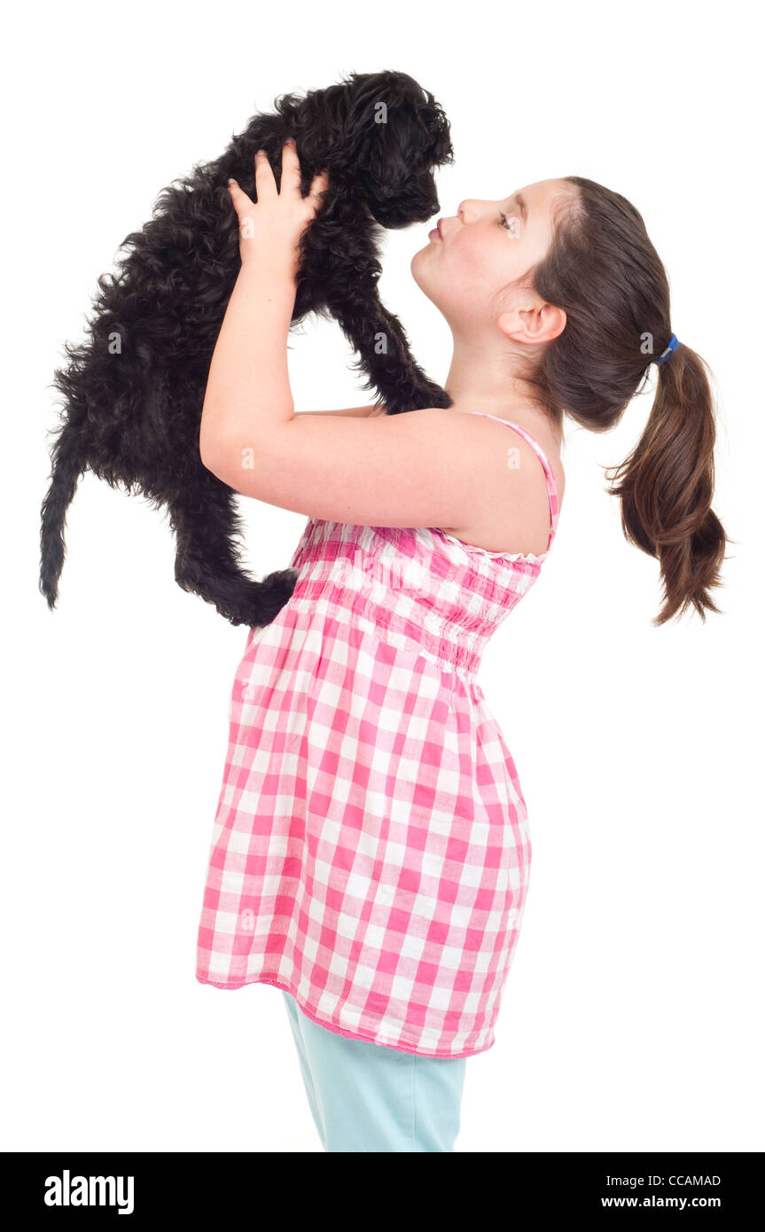 Mädchen küssen Hund Stockfotografie Alamy