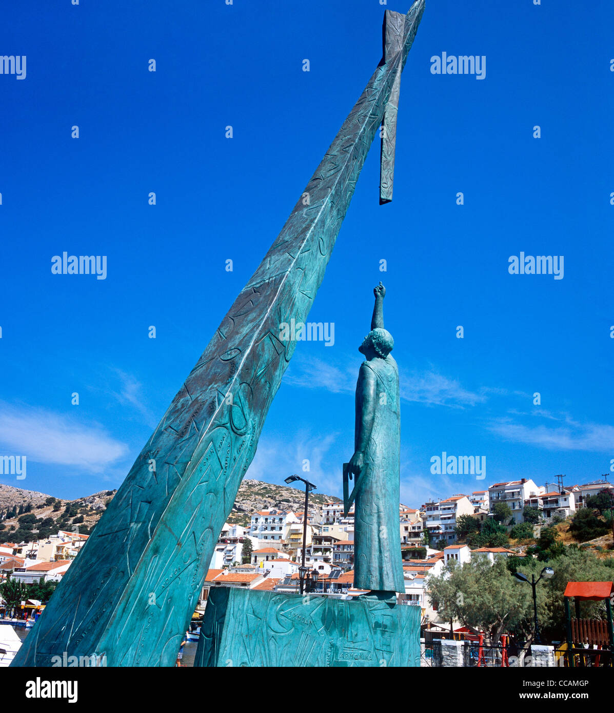 Bronzestatue des Pythagaros-Samos-griechische Inseln Stockfoto