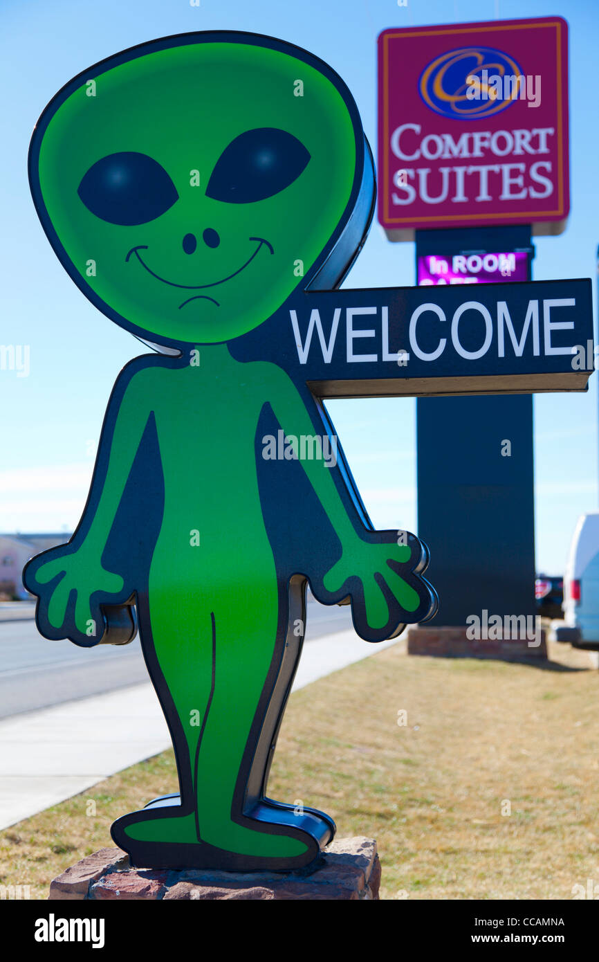 Grüne alien Figur in Roswell, New Mexico Stockfoto