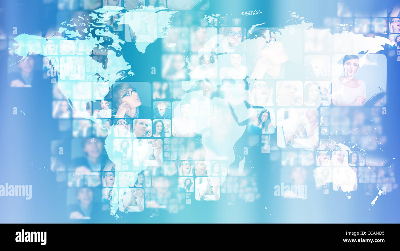 Foto von Geschäftsleuten Glühen auf Weltkarte. Auslandsgeschäft Kommunikationskonzept Stockfoto