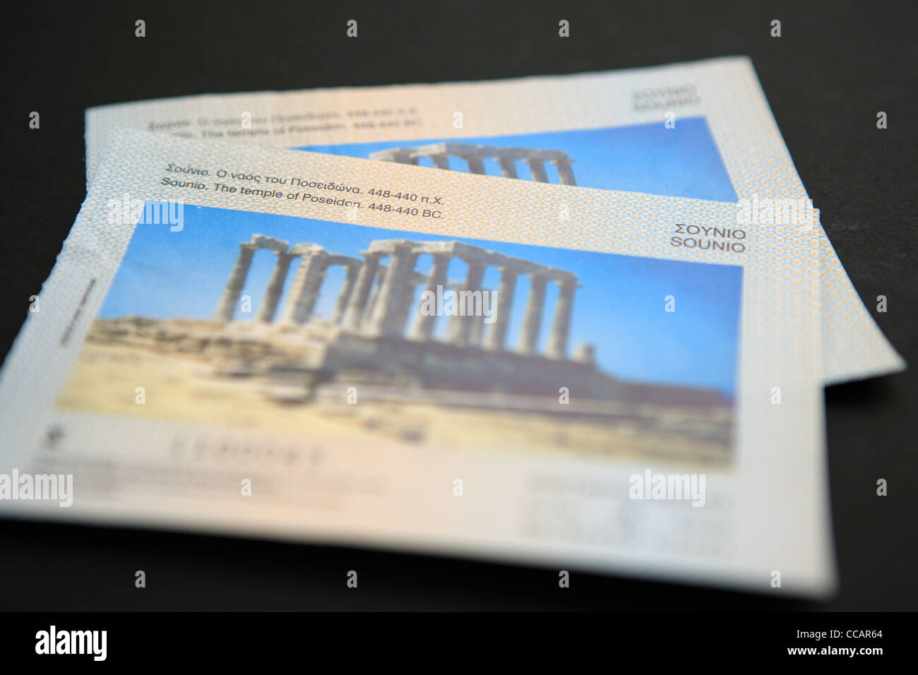 Tickets für Eintritt in den Tempel des Poseidon in Sounion. Stockfoto