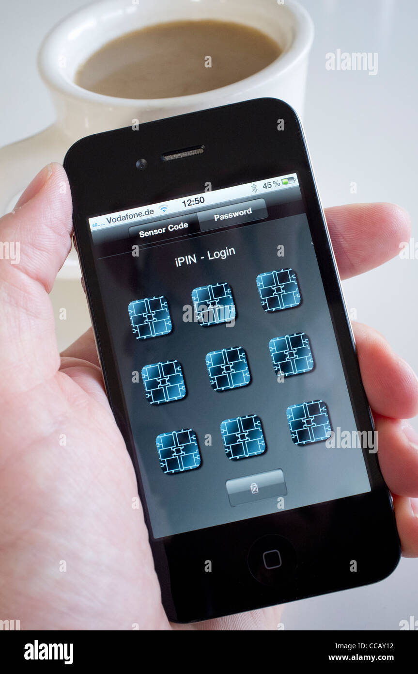 Detail der iPIN Sicherheits Log-in-Anwendung auf ein iPhone 4g Smartphone Stockfoto