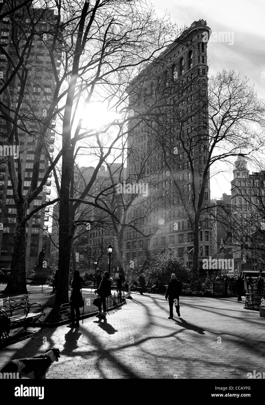 7. Januar 2012: Bilder vom Flatiron Building vom Madison Square Park in New York City, USA. Stockfoto