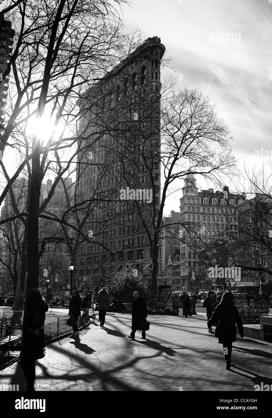 7. Januar 2012: Bilder vom Flatiron Building vom Madison Square Park in New York City, USA. Stockfoto