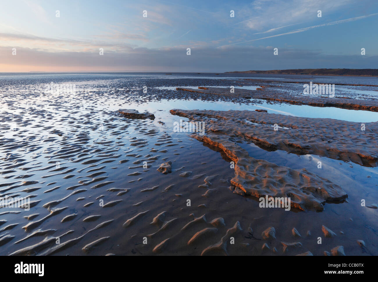Muster in den Schlamm und Sand Sand Bay, Weston-super-Mare. Somerset. England. VEREINIGTES KÖNIGREICH. Stockfoto