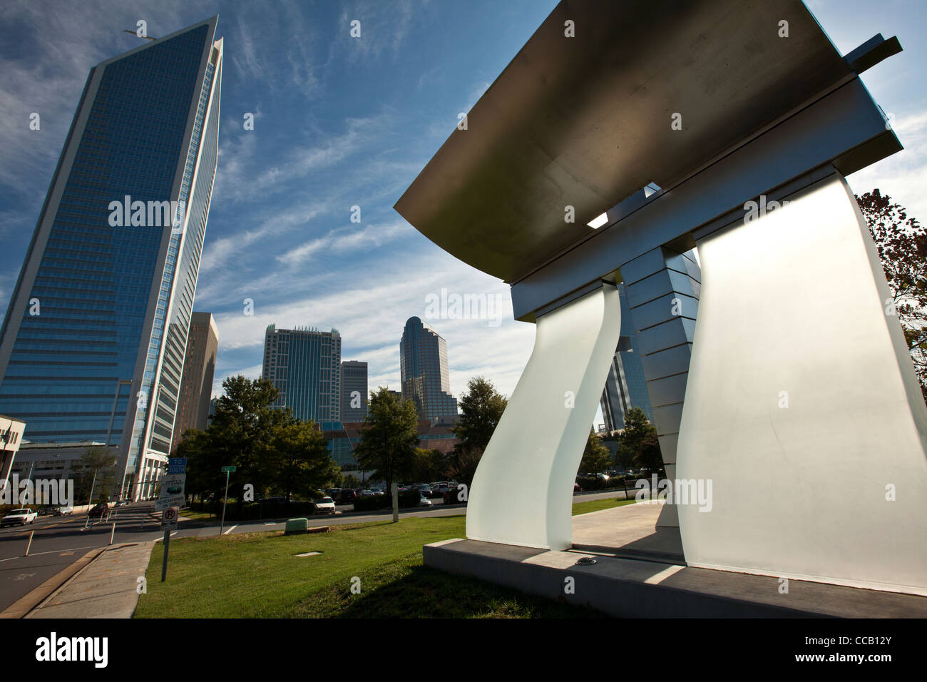 Sehen Sie die Skyline von Charlotte, NC. Stockfoto