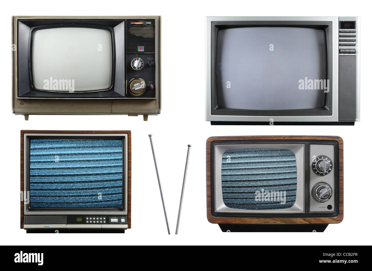 Alte Vintage Fernseher mit Antenne isoliert auf weißem Hintergrund Stockfoto