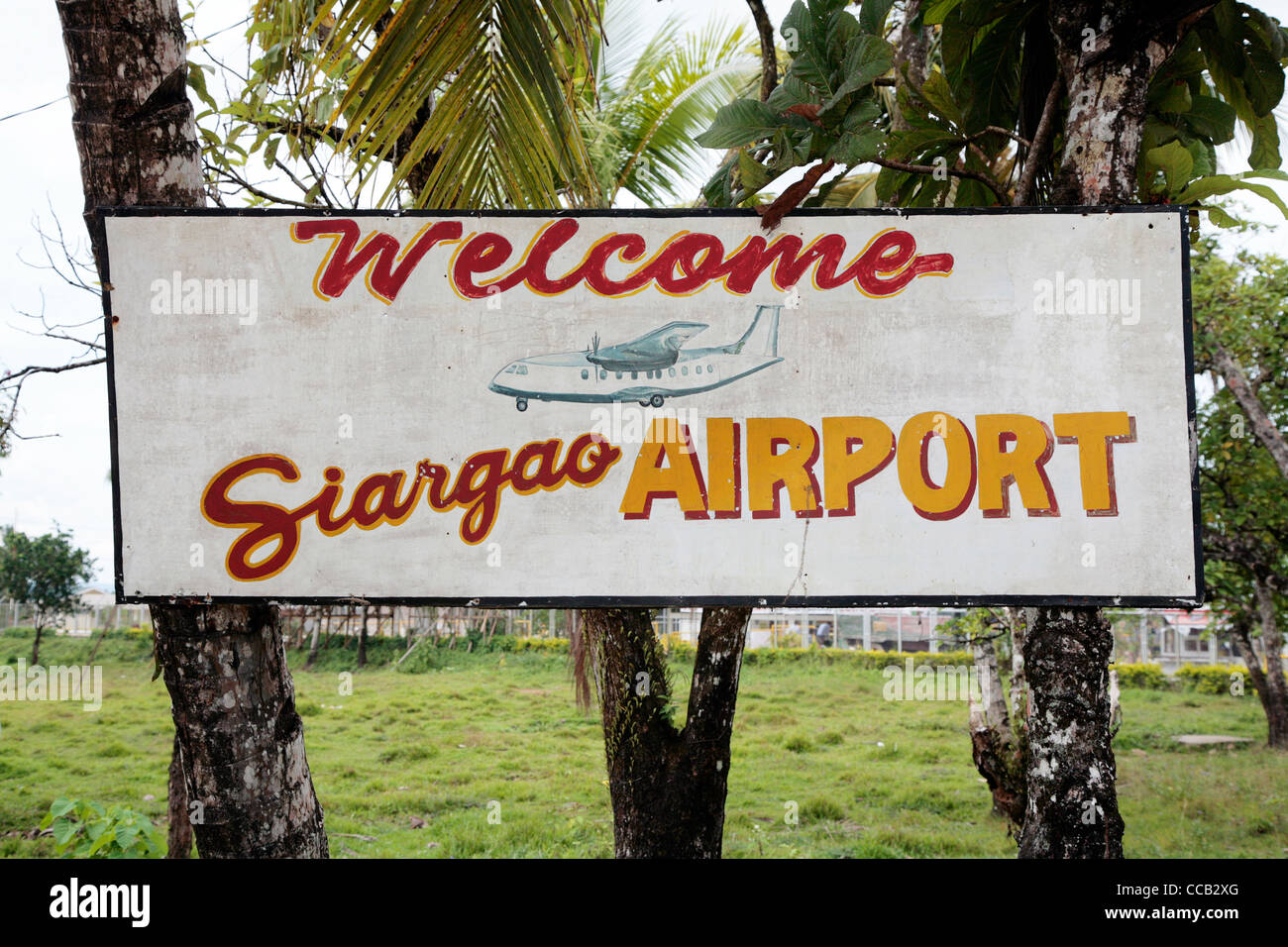 Melden Sie sich am Flughafen von Siargao, Siargao Island, Philippinen Stockfoto