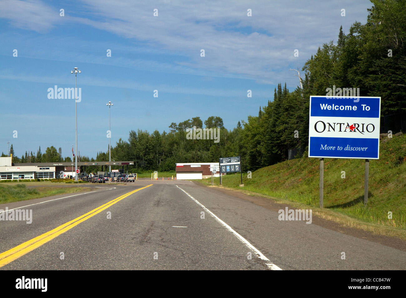 Der Grenzübergang aus Minnesota, USA in Ontario, Kanada. Stockfoto