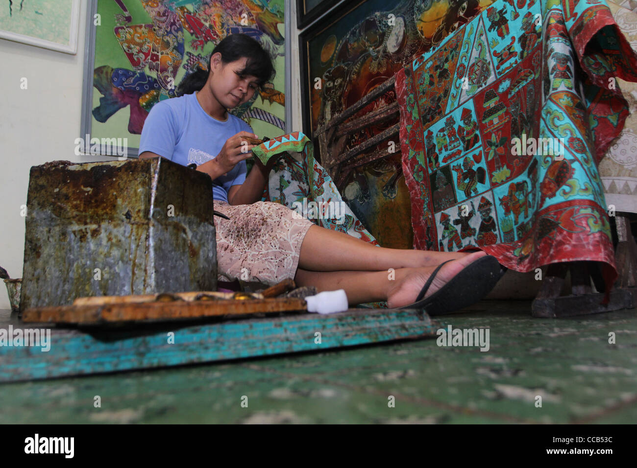 Malerei Batik Stoffproduktion Yogyakarta Indonesien Stockfoto