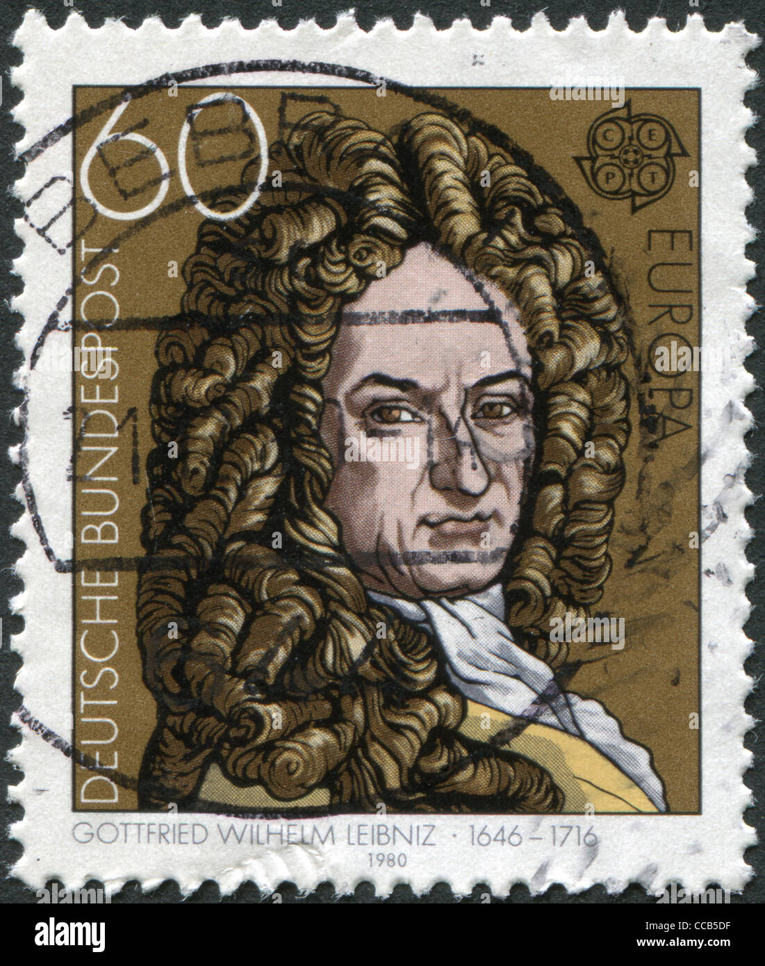 Deutschland - CIRCA 1980: Eine Briefmarke gedruckt in Deutschland, zeigt der Gottfried Wilhelm Leibniz, ca. 1980 Stockfoto