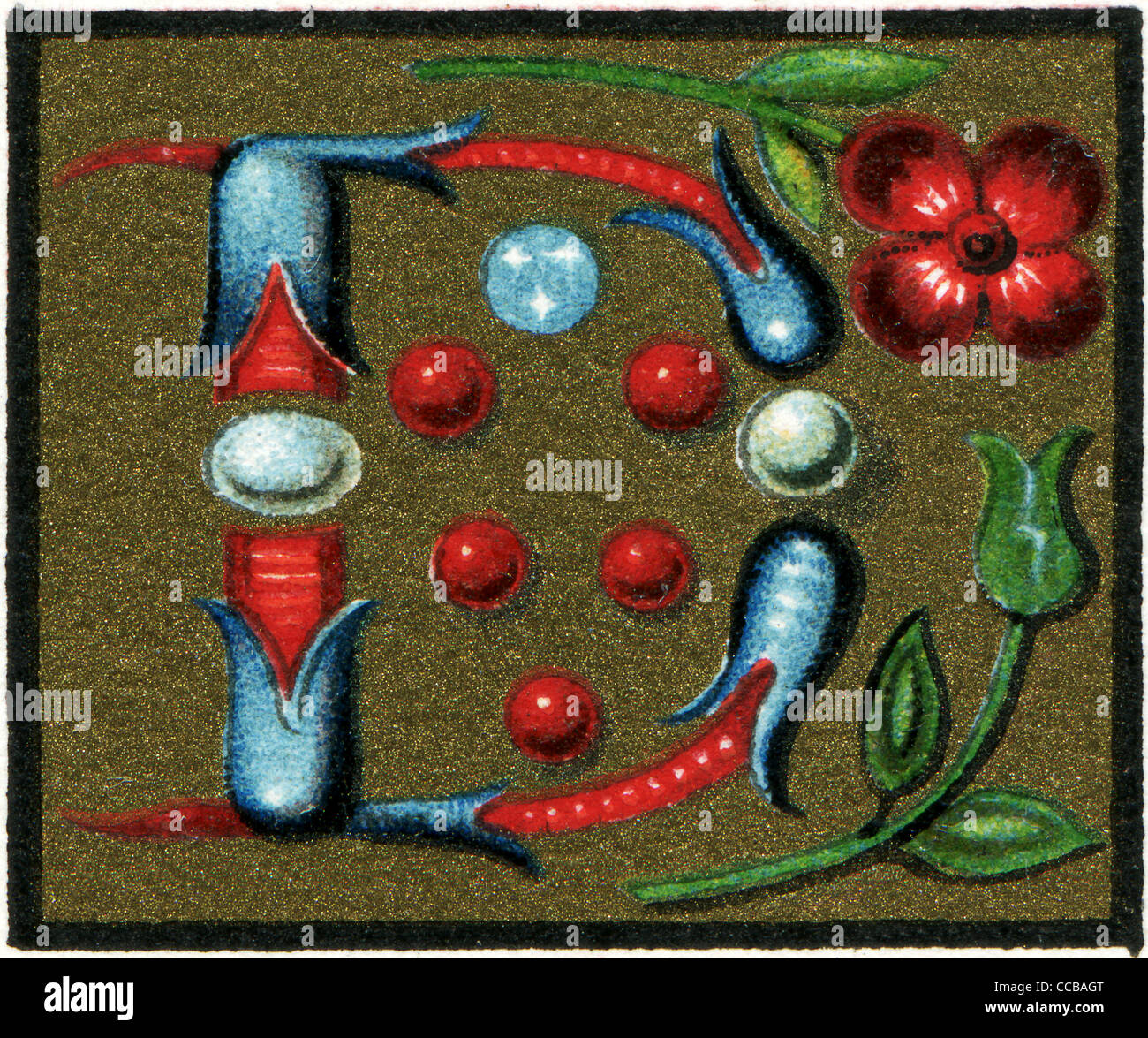 Italienische Initialen (15. Jh.). Veröffentlichung des Buches "Meyers Konversations-Lexikon", Band 7, Berlin, Deutschland, 1910 Stockfoto