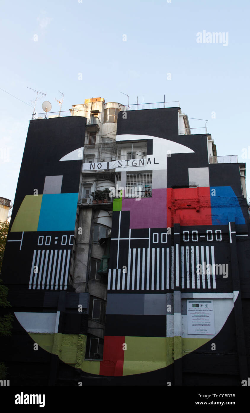 Kein Signal, Wandgemälde im Kriezotou st., Athen, Attika, Griechenland Stockfoto