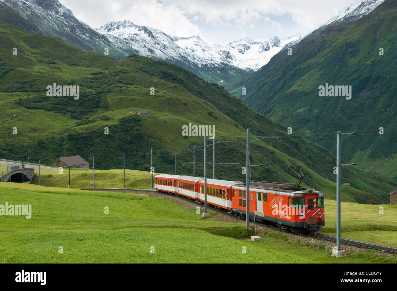 Glacier-express Zug, Andermatt, Schweiz Stockfoto