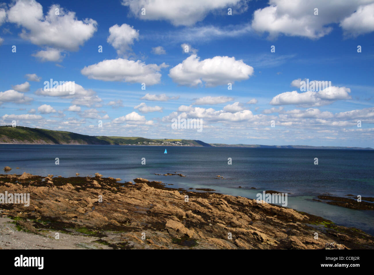 Malerische Küste entlang Hannefore Strand in Looe, Cornwall, Vereinigtes Königreich Stockfoto