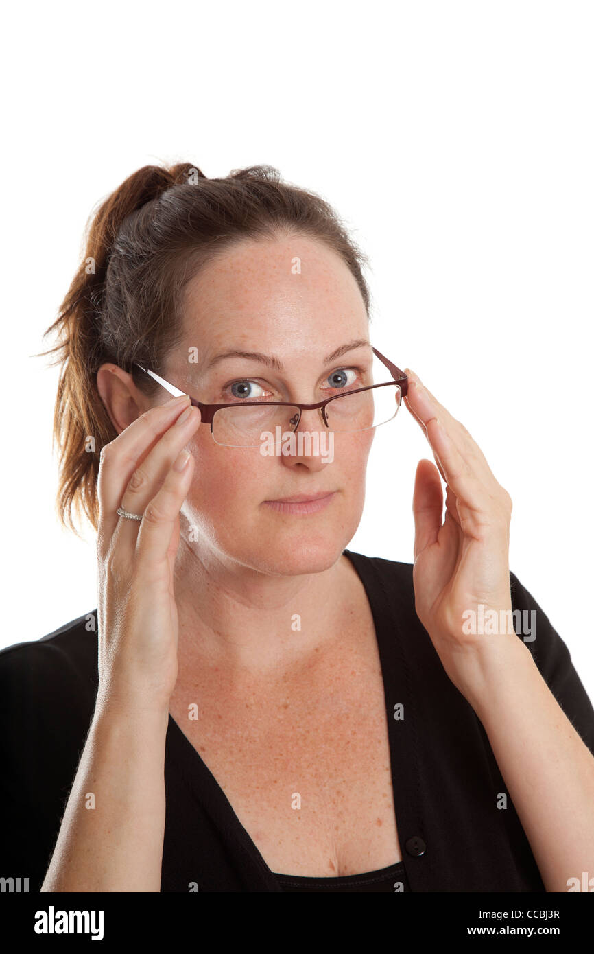 Frau Anpassung Brillen Stockfoto